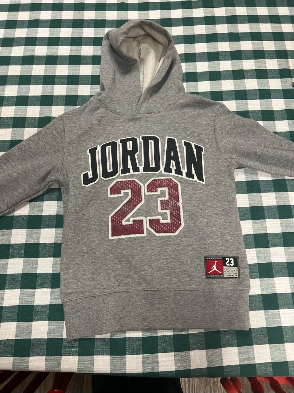 Jordan Kids Grey Hoodie with Maroon '23' and Black Logo
